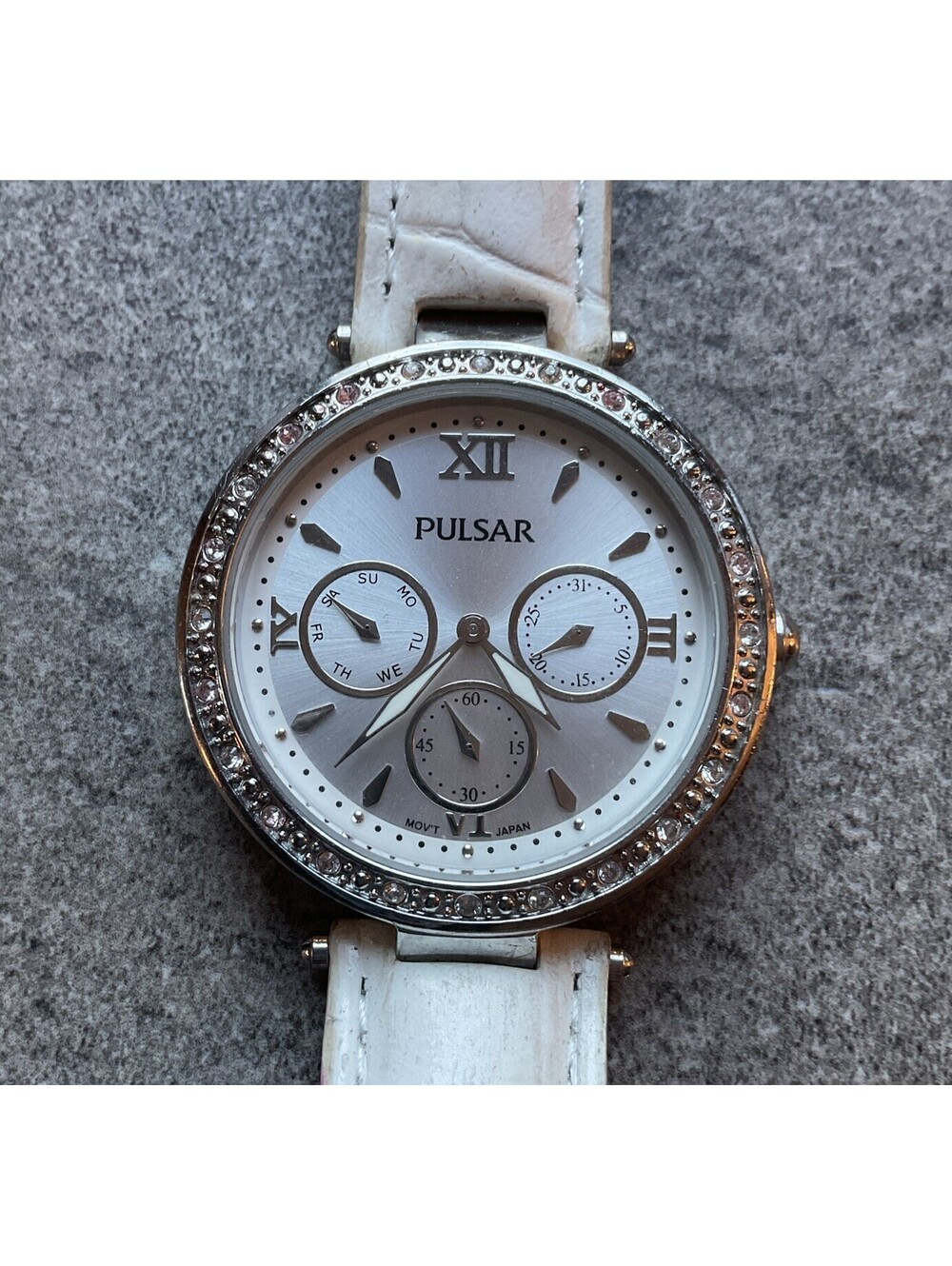 Pulsar Womens Watch VD75-X044 Two Tone 38mm Case W/Crystal Accent Bezel A6